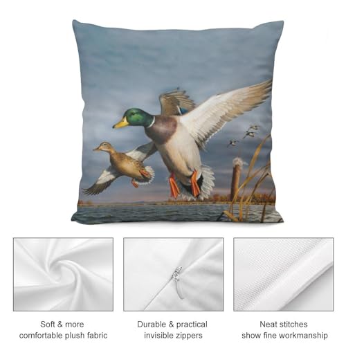Flying Mallard Ducks Velvet Throw Pillow Cover 18x18 - Double-Sided