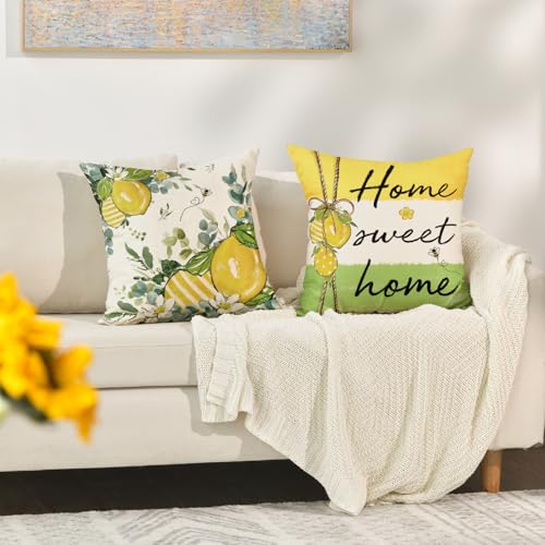 Hello Summer Lemon Throw Pillow Covers Set of 4 - 18x18 Inch