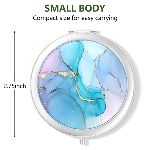 Nipichsha 2-Sided Compact Travel Makeup Mirror - 2.75" Silver Marble
