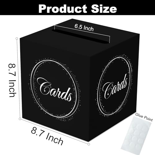 Elegant Black Silver Card Box with Gold Foil Design - 8.7"
