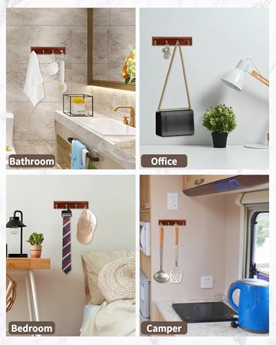 CypherX Brown Key Holder Wall Mount with 4 Hooks - Easy Removal & No Damage