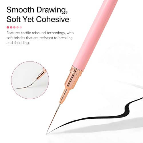 Kootinn 5 Pcs Pink Nail Art Liner Brushes Set - Fine Detail Painting Tools