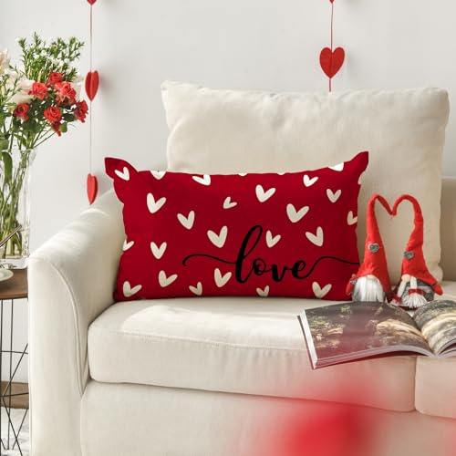 Valentine's Day Love Red Throw Pillow Cover - 12x20 Inch Cushion Case