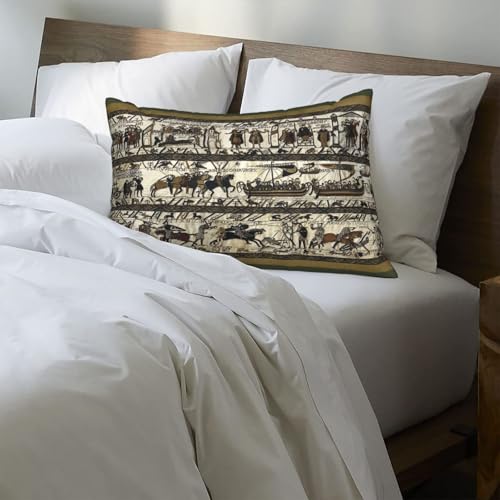 Bayeux Tapestry Lumbar Pillow Cover 12" x 20" Decorative Soft Plush Case