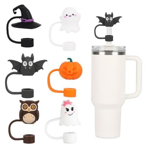 6Pcs Halloween Straw Cover Cap Compatible with Stanley Cups 30 40 oz Toppers for Tumblers Reusable Dust Proof Simple Modern Straw Cover for 0.4in Accessories