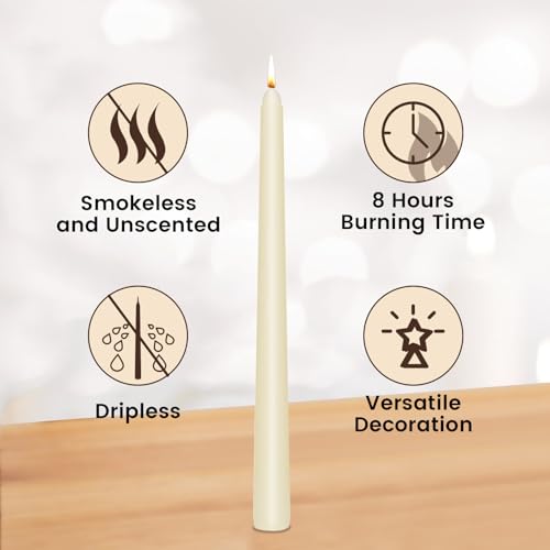Ivory Taper Candles Set of 6 - 10 Inch Long Burn, Dripless & Unscented