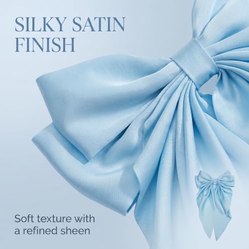 Light Blue Jumbo Silky Satin Hair Bow Clip with Long Tails