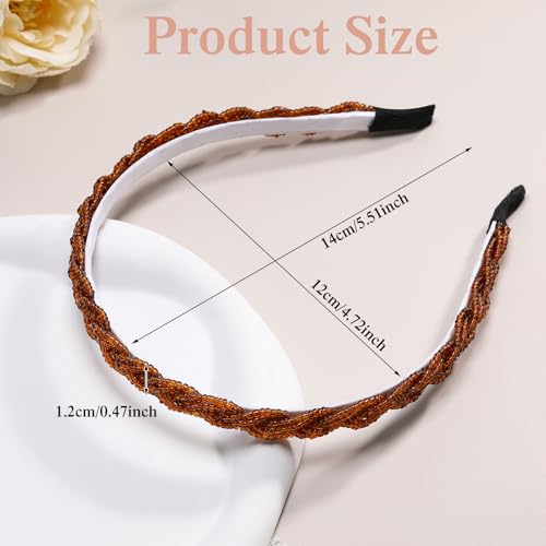 Wettal 6 Pack Beaded Crystal Headbands Non Slip Hair Hoops Brown