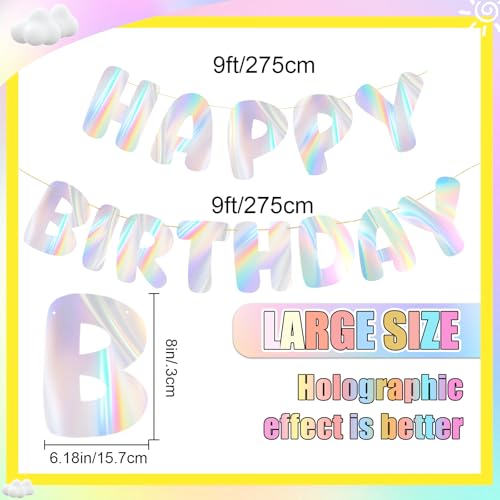 Elantales Holographic Rainbow Happy Birthday Banner Pre-Strung Sign