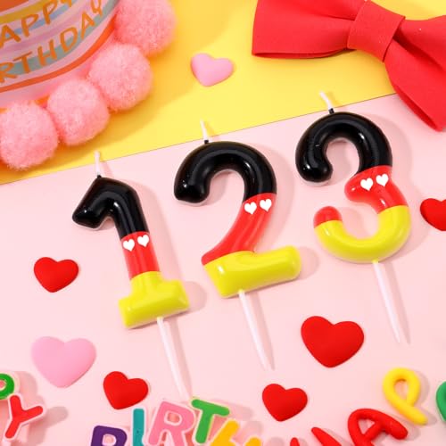 Red Black Number Birthday Candle - Mouse Cake Topper for Kids