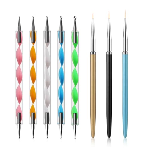 HomTop 8-Piece Nail Art Brush and Dotting Tools Set for DIY Manicure