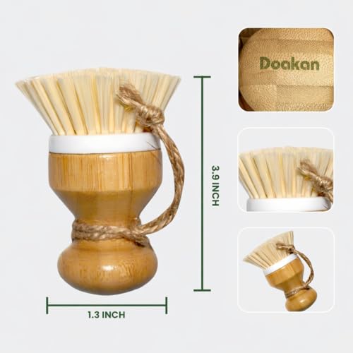 Set of 2 Eco-Friendly Bamboo Dish Scrubbing Brushes with Ergonomic Handles