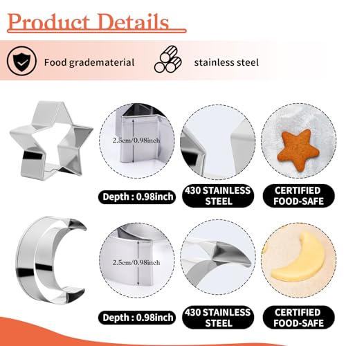 Stainless Steel Moon and Star Cookie Cutters Set - 2 Pcs