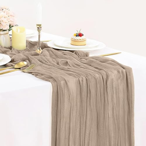 Nude Cheesecloth Table Runner 10ft Boho Rustic Light Brown Wedding Decor