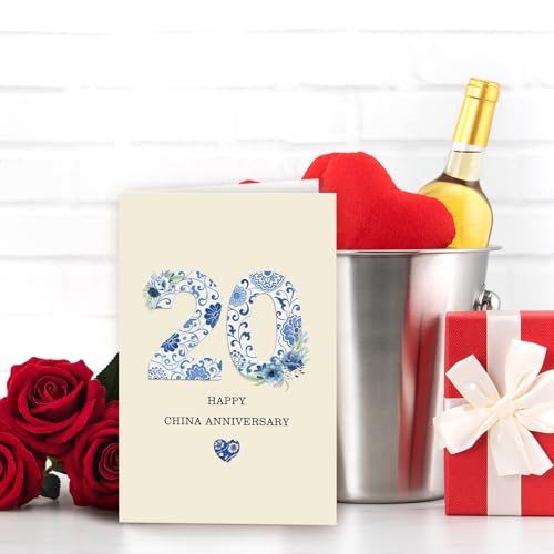 20th Anniversary Card with Envelope - Premium Quality, 8x5.3 Inches