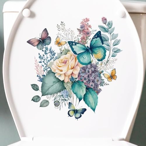 Peony Butterflies Toilet Seat Decals - Waterproof & Self-Adhesive