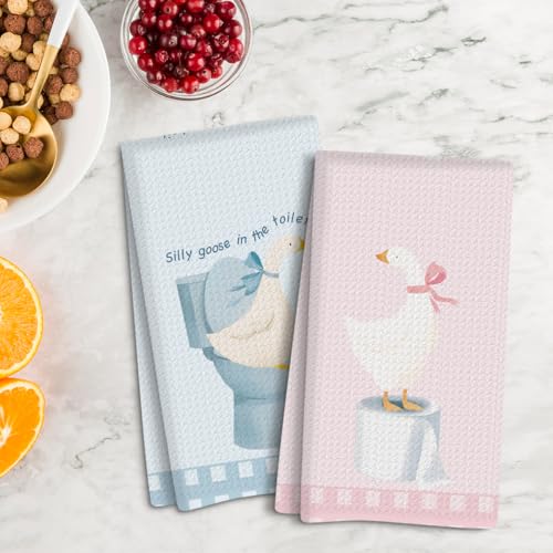 Funny Silly Goose Bathroom Towels - 2 Pack Microfiber Hand Towels