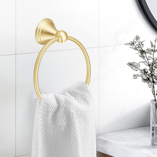 Sagetta Brushed Gold Towel Ring - 5.55-Inch Wall-Mounted Holder
