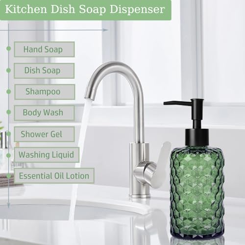 17oz Green Honeycomb Glass Soap Dispenser with Black Pump