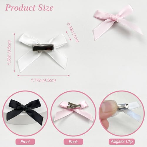 Zoolinn 30-Piece Mini Bow Hair Clips - Pink, White & Black Ribbon Barrettes