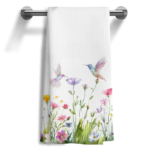 WOOGCHEIR Floral Hummingbird Kitchen Towel 16x24 Inch Decorative Dish Towel