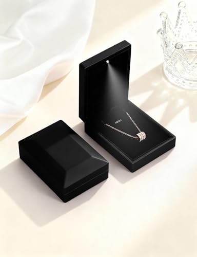 Hatori LED Necklace Gift Box, Black Velvet Jewelry Display Case