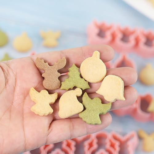 Mini Christmas Cookie Cutters Set - Bell, Angel, Elk, Snowball, Santa Hat, Tree Leaf - Holiday Baking Decorations - Variation of Christmas M