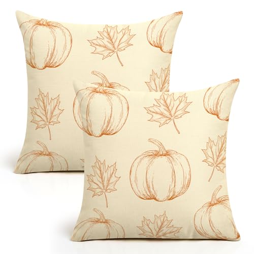 Faylapa Set of 2 Beige Fall Pillow Covers 18x18 Inch for Thanksgiving
