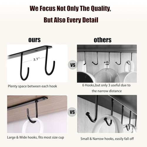 Metal Mug Holder with 8 Hooks - Under Cabinet Storage Organizer (4 Hooks-2x, Black)