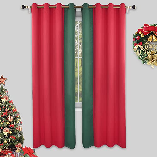 Christmas Decorative Curtains Set of 2 - 50W x 96L Semi-Blackout Red & Green