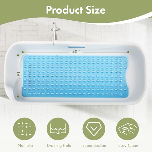 AmazerBath Non-Slip Bathtub Mat 40 x 16 Inches, Clear Blue PVC Shower Mat