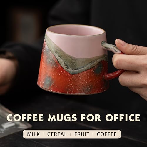 Peach-Pink Handmade Ceramic Coffee Mug 8 OZ - Espresso Cup with Handle
