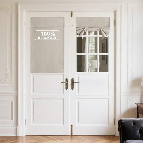 NICETOWN Linen French Door Blackout Curtain - 26" x 40", Adhesive Tie-Up