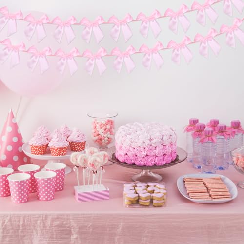 Pink Satin Bow Garland - 2 Pcs Pre-Strung Party Decor