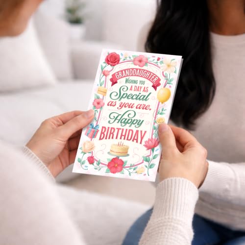 Personalized Granddaughter Birthday Card - Made in USA, Eco-Friendly 5x7 Greeting Card with Premium Envelope