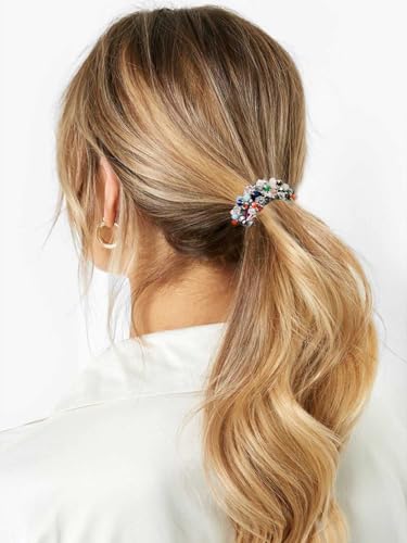Pearl Beaded Hair Ties 3 Pack Elastic Scrunchies with Gold Charms