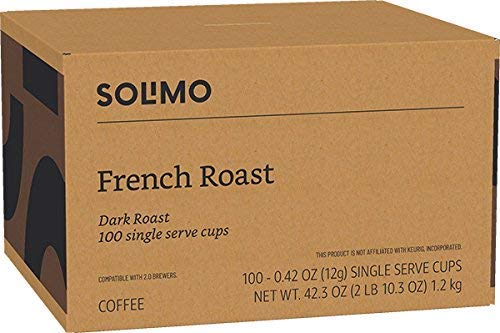 Solimo French Roast Coffee Pods - Dark Roast, 100 Count Pack of 2, Compatible with Keurig 2.0