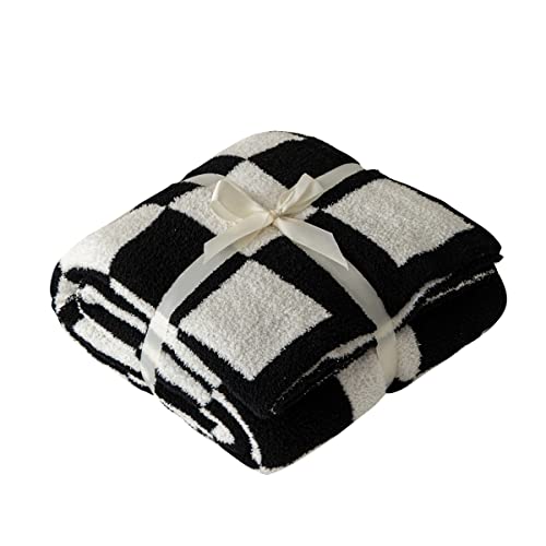 Black Checkered Microfiber Throw Blanket 51x63 Inches Cozy Couch Bed Decor
