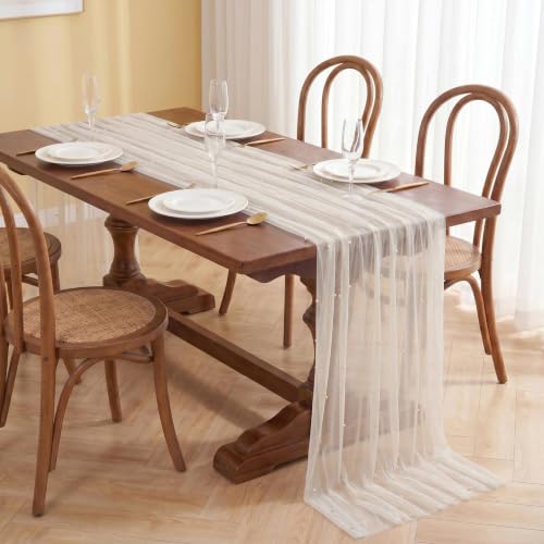 Ivory Pearl Tulle Table Runner 10FT Gauze Sheer Decor for Wedding Party