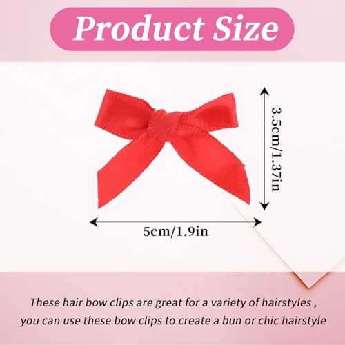 COMNICO 20PCS Mini Bow Hair Clips Satin Metal Barrettes Red