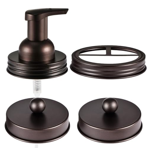 Mason Jar Bathroom Accessories Set with Soap Dispenser & Organizer - Bronze, 4 Pieces