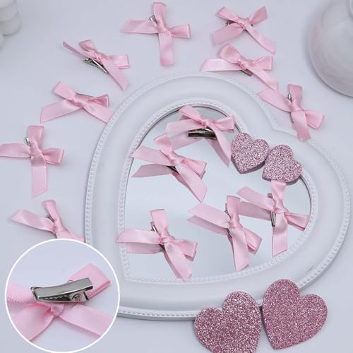30Pcs Mini Pink Silk Satin Hair Bow Clips Small Bowknot Barrettes