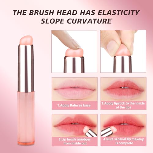 JAMVOLO 2Pcs Silicone Lip Brush with Dust Cap - Pink Lip Gloss & Concealer Applicator