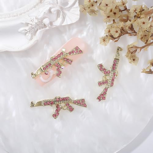 Y2K Punk Gun Nail Charms 15pcs Silver & Gold Rhinestone AK Nail Art