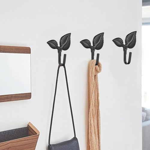 Leaf-Shaped Iron Wall Hooks - 4 Pack Decorative Coat Hooks