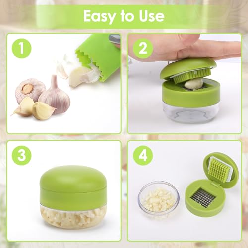 2-Piece Stainless Steel Garlic Press Set with Peeler for Ginger and Nuts