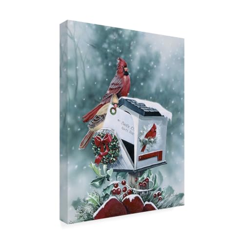 Christmas Cardinals Canvas Wall Art - 32x24 Inch, Ready to Hang, US Made