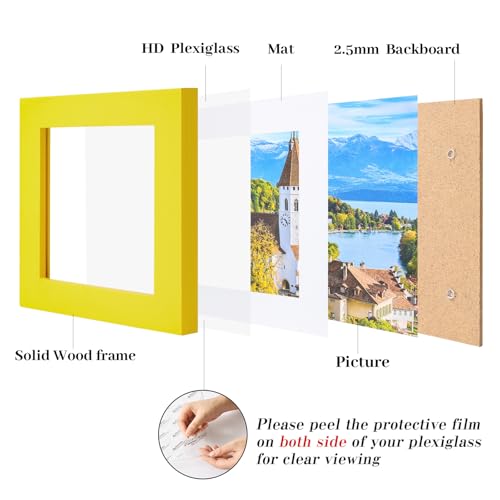4x4 Yellow Solid Wood Picture Frame with Plexiglass