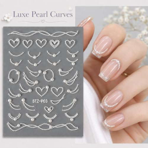 TailaiMei Pearl Studded French Tip Nail Stickers White Self-Adhesive Decals