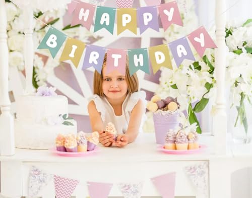 Pastel Rainbow Happy Birthday Banner - Reusable Cardstock Bunting